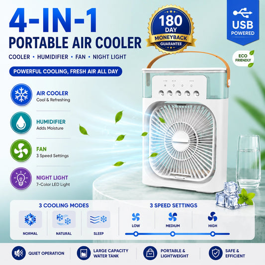 Vitonest™ | Portable Air Conditioners,4-in-1 Evaporative Air Cooler with 3 Speeds, 3 Modes & 7 LED Light Cooling Fan